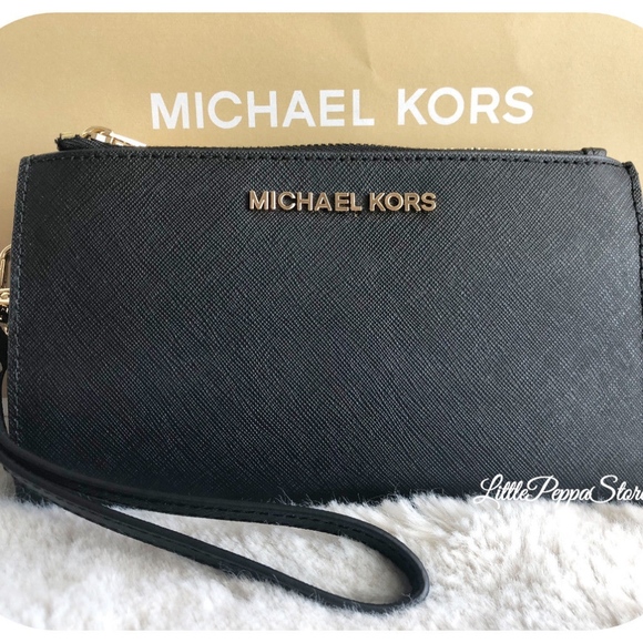 SOLD - MICHAEL KORS DOUBLE ZIP WRISTLET WALLET BLACK - Picture 2 of 8
